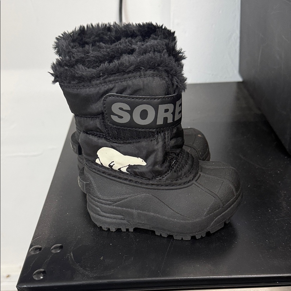 Sorel Black Snow Boots with Polar Bear Design